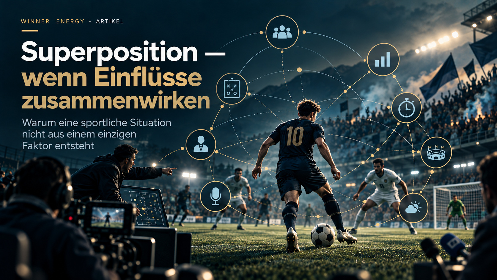 Spieler, Trainer, Publikum und Medien als gleichzeitig wirkende Einflüsse einer Spielsituation.